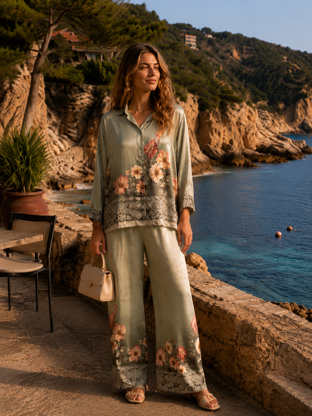 Ensemble Satiné Fleuri – Vert Sauge